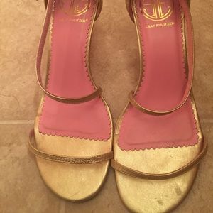 Lilly Pulitzer Gold Strappy Bow Heels 6.5
