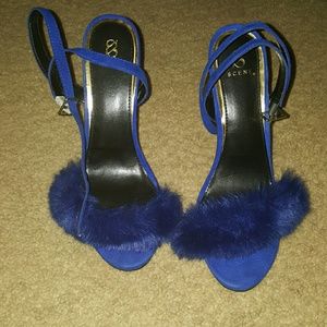 Beautiful royal blue pom pom heels