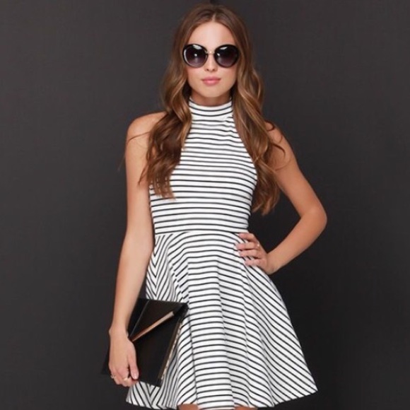 MINKPINK Striped Halter Skater Dress