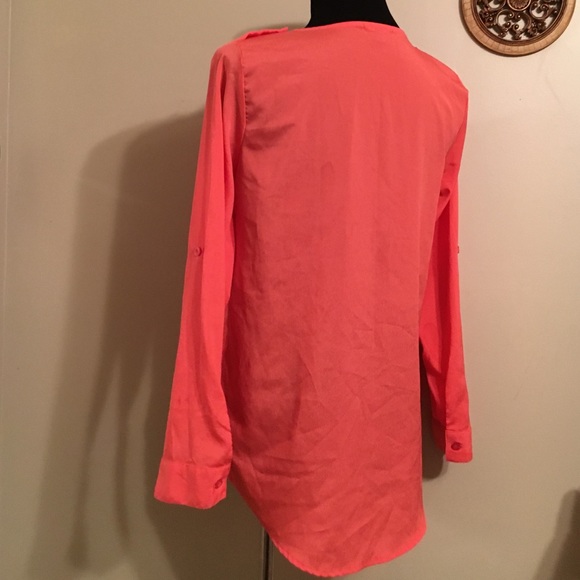 EUC coral long sleeve semi sheer Montana top small - Picture 4 of 4