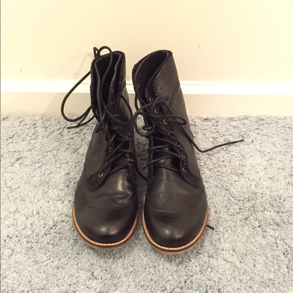 Thesak Black Faux Leather Lace Up Boots