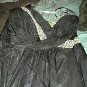 Strapless short formal dress.