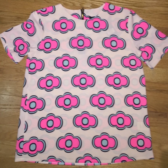 Abstract pink and baby blue floral top