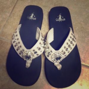 Crystal embellished flip flops
