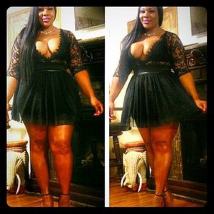 Sexy Black Lace Mini Twill Dress