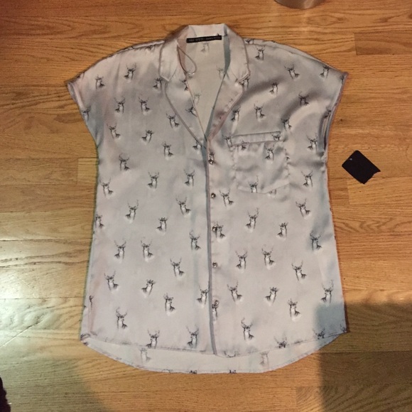 Zara Silky pajama style reindeer blouse