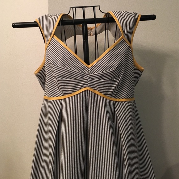 Navy and yellow striped dress