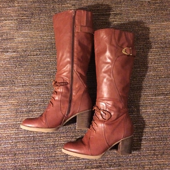 🎉LAST CALL BareTraps Cognac Boots