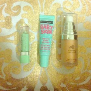 maybelline concealer, baby skin, and elf primer