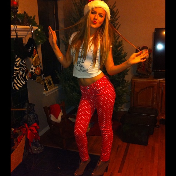 Red PolkaDot Skinny Jeans - Picture 2 of 4