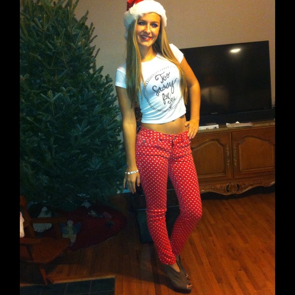 Red PolkaDot Skinny Jeans - Picture 3 of 4