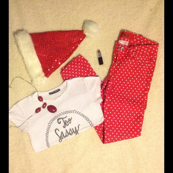 Red PolkaDot Skinny Jeans - Picture 4 of 4