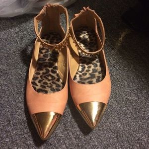 Peach and gold pointed flats