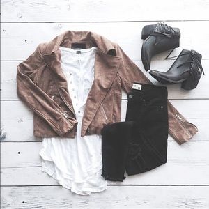 Luna B suede Moto jacket in brown.