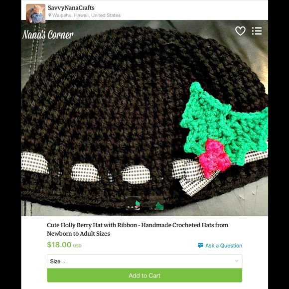 Handmade crocheted hat with holly berries