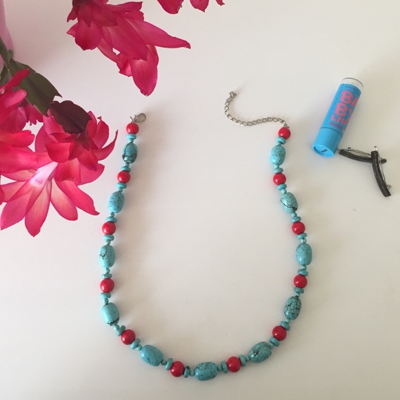 Jewelry - Turquoise and Coral Beaded Necklace
