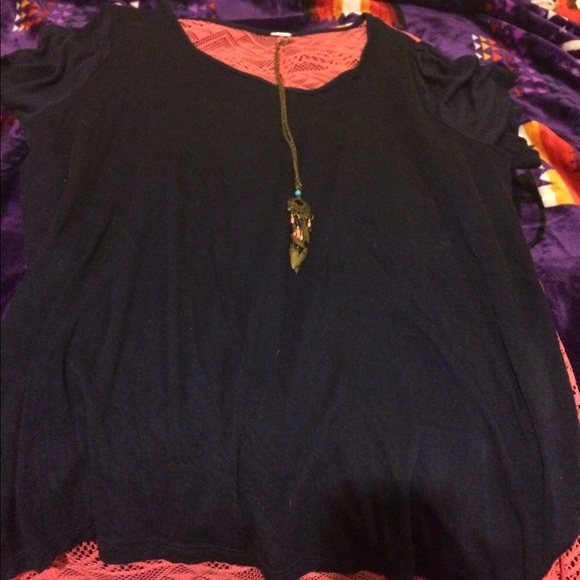 Navy blue and pink lace shirt, comes with necklace