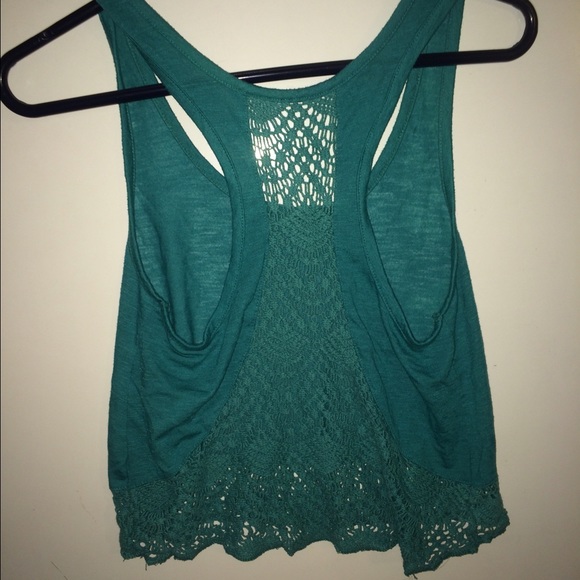 Teal cropped crochet tank