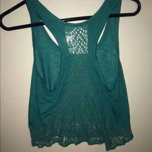 Teal cropped crochet tank
