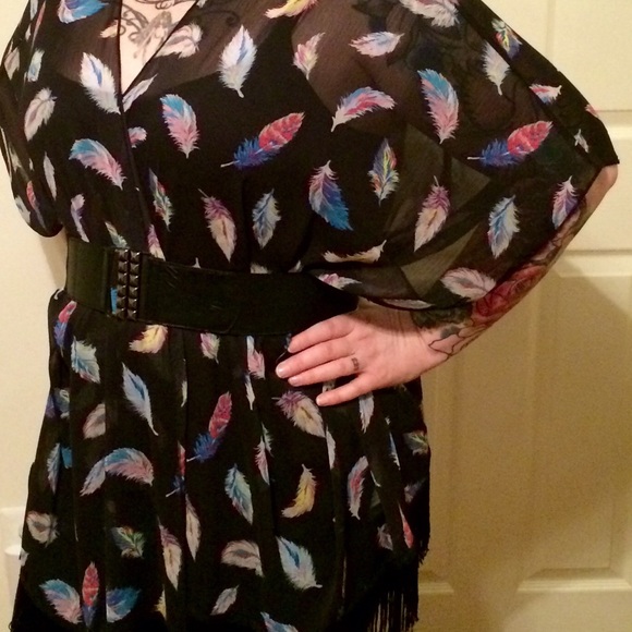 Feather print sheer jacket/blouse