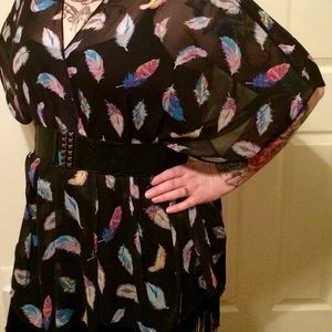 Feather print sheer jacket/blouse