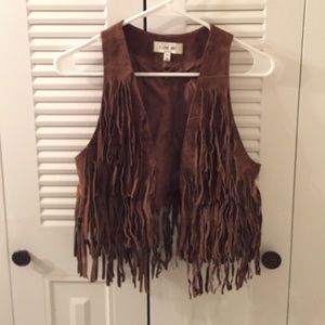 Leather Copped Fringe Vest