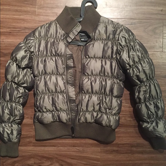 North face metallic army green bomber