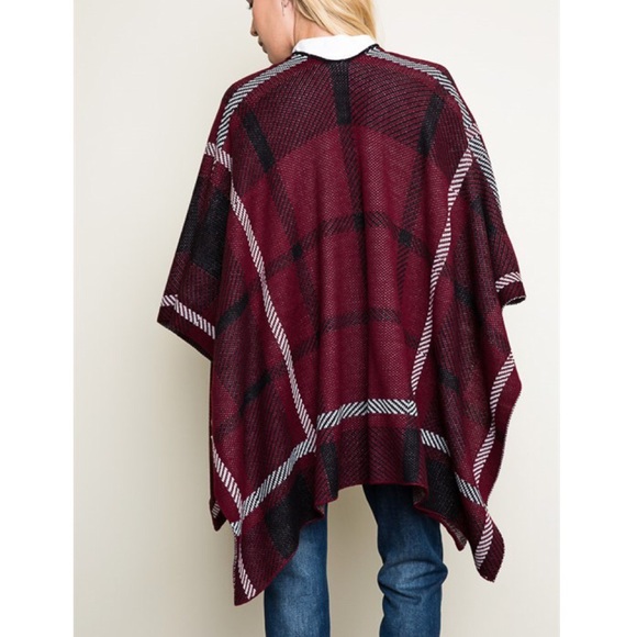 CLEARANCE "Fire and Ice" Plaid Print Poncho Wrap - Picture 3 of 4