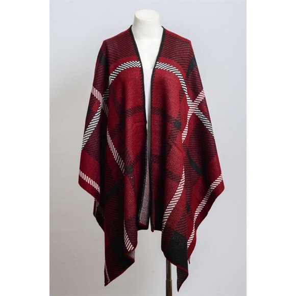 CLEARANCE "Fire and Ice" Plaid Print Poncho Wrap - Picture 4 of 4