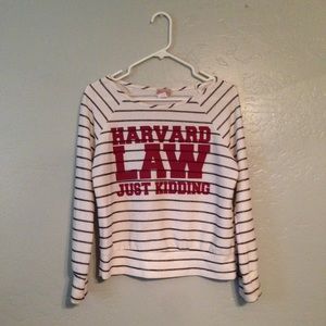 Black and White Striped Top with Red Lettering