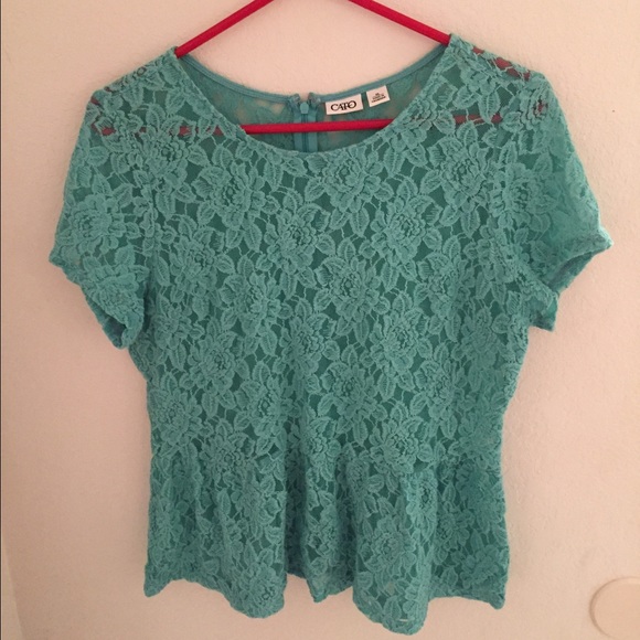 Turquoise Peplum Zip Back Top