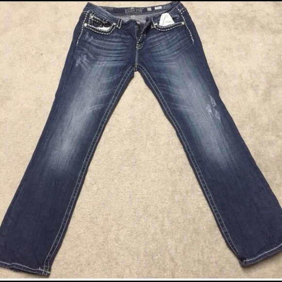 Miss Me Easy Med-Dk Fade Jeans Thick Stitch 31