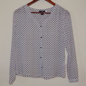 H&M Navy + White Button Blouse - Geometric - 2