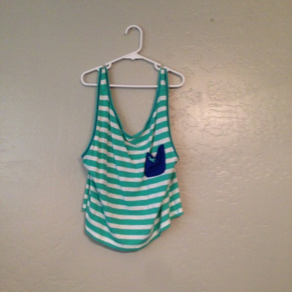 Blue and White Striped Cropped Tank Top