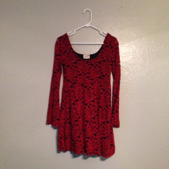 Red Dress with Black Flowers