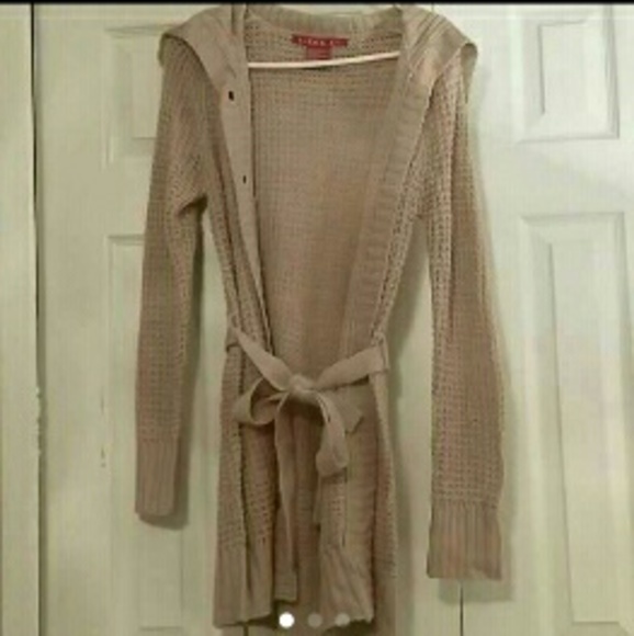 Long button open weave cardigan