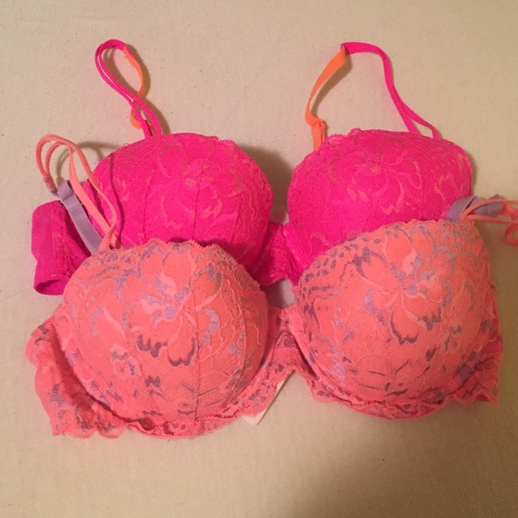 TWO Victoria's Secret Pink lace push up bras
