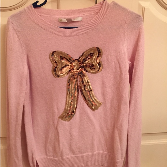 Pink sequin bow sweater