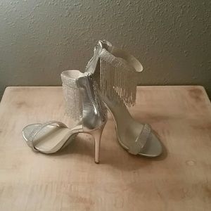 SOLD - Blue by Betsey Johnson Silver Beaded Heel