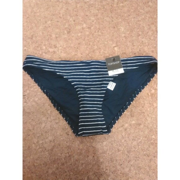 Topshop Navy/White Striped Bikini Bottoms