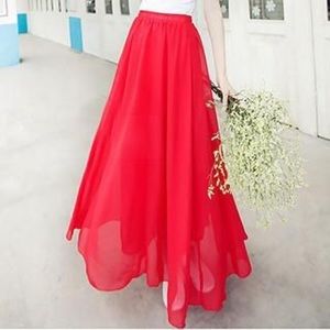 Bright red double layer maxi skirt