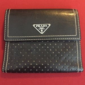 Prada black perforated leather small wallet