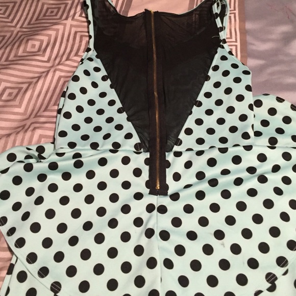 Mint green and black poke a dot dress. - Picture 3 of 4