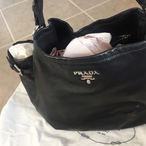 Black leather Prada handbag
