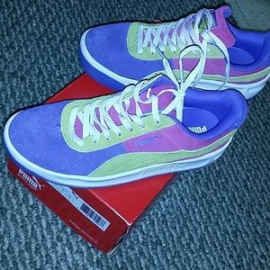 purple, lime green&pink puma shoes