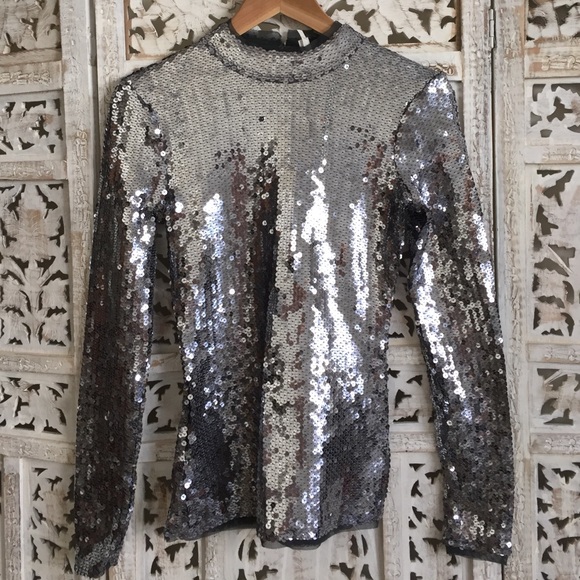 silver sequin turtleneck