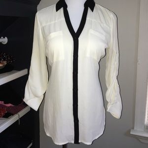 Chiffon sheer blouse with black trim detailing