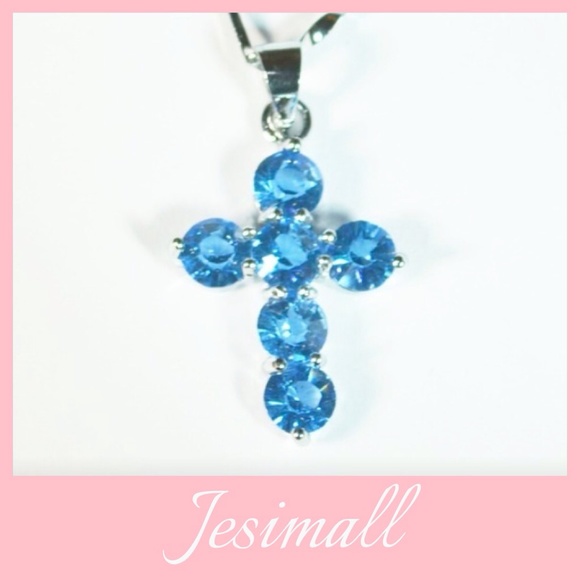 Blue Sapphire Cross Pendant Necklace