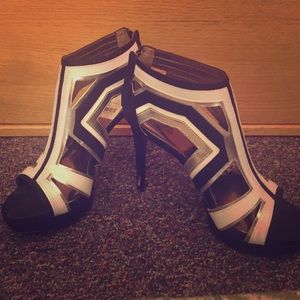 Black and white patterned heels