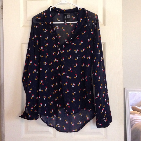 Button down navy with detail blouse